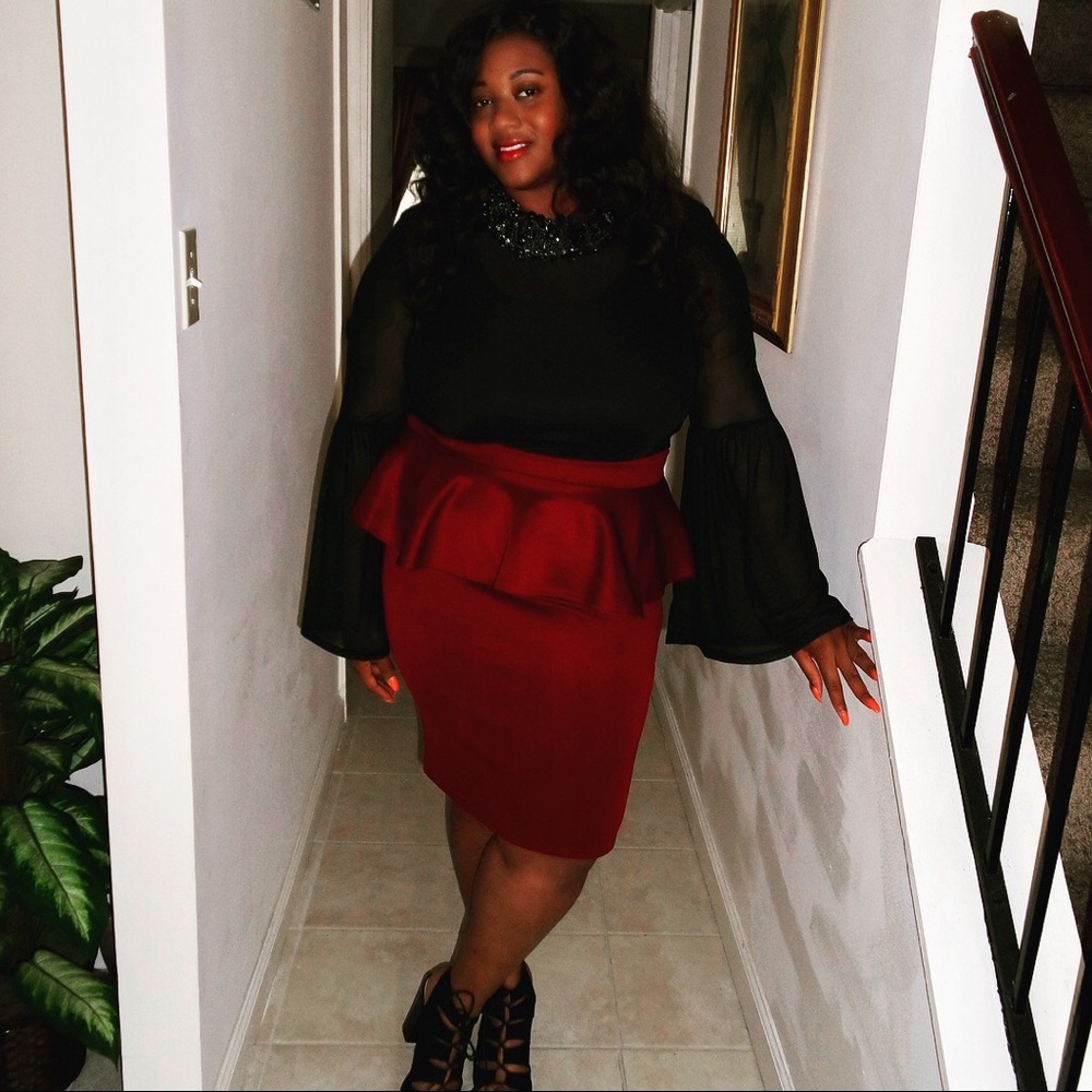 Peplum burgundy pencil skirt